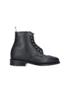 Thom Browne Wingtip Brogue Boot With Leather Sole In Black Pebble Grain In Black
