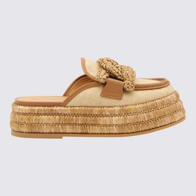 Tod's Braided Raffia Mules In Beige