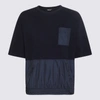 Undercover Navy Blue Cotton T-shirt In <p>navy Blue Cotton T-shirt From  Featuring Panelled Design, Crew Neck, Short Sleeves, Che