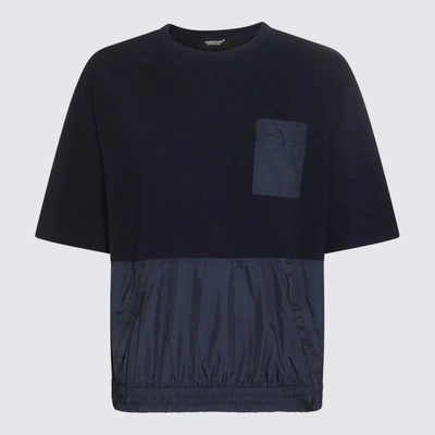 Undercover Navy Blue Cotton T-shirt In <p>navy Blue Cotton T-shirt From  Featuring Panelled Design, Crew Neck, Short Sleeves, Che