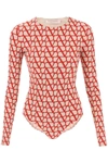 Valentino Long-sleeved Bodysuit With Toile Iconographe All-over In Beige,red