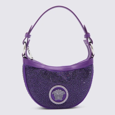 Versace Dark Purple Leather Repeat Shoulder Bag In Dark Orchid
