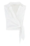 Vince Sleeveless Cotton Wrap Shirt In White