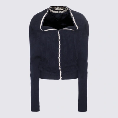 Y/project Chain-necklace Ruffled Cardigan In Navy
