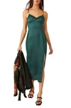 Free People City Cool Satin Slipdress In Evergreen