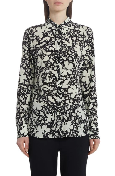 Stella Mccartney Wilson Floral-print Classic Silk Blouse In Black Multi