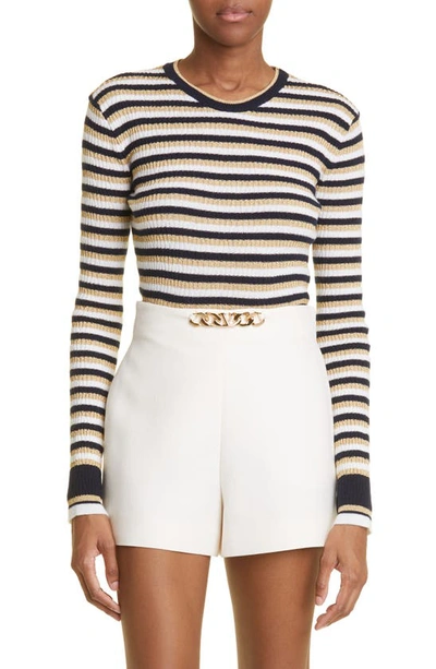 Valentino Wool-blend Striped Knit Top In Avorio_navy_oro