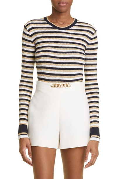 Valentino Wool-blend Striped Knit Top In Black