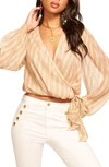 Ramy Brook Lupita Metallic Crop Silk Blend Blouse In Flax Lurex Diagonal Ikat Print