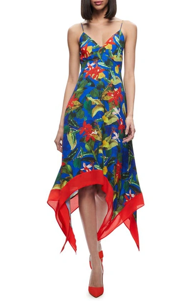 Alice And Olivia Kayson Floral-print Midi Dress In Tropical Sunrise Sapphire