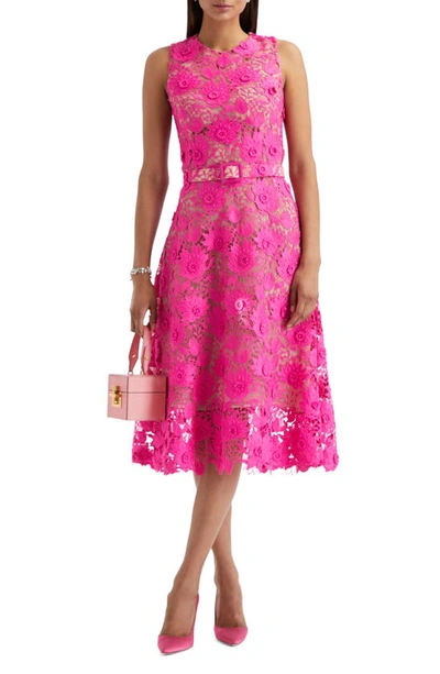 Oscar De La Renta Guipure Lace Midi Dress In Pink