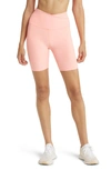 Beyond Yoga At Your Leisure Space Dye High Waist Bike Shorts In Electric Peach Heather