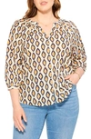 Nic + Zoe Falling Diamonds Button-up Top In Orange Multi