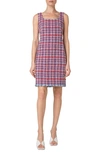 Akris Punto Fringed Tweed Sheath Dress In Red-blue Denim-multi