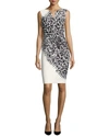 MILLY CADY BRUSHSTROKE FEATHER-PRINT SHEATH DRESS, BLACK/WHITE,PROD198990480