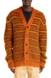 Marni Striped Mohair-blend Cardigan In Lobster