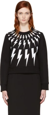 NEIL BARRETT Black Fairisle Thunderbolt Short Sweatshirt