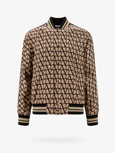 Valentino Viscose Bomber Jacket With Toile Iconographe Print In Beige