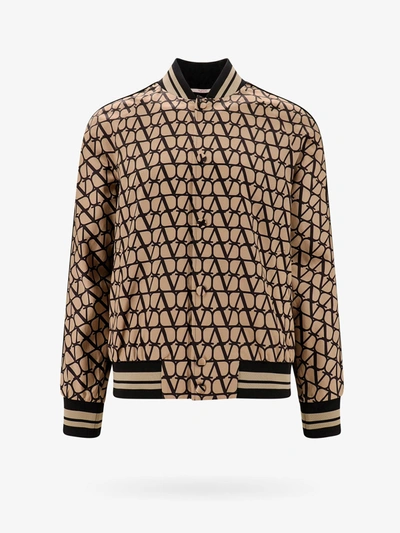 Valentino Viscose Bomber Jacket With Toile Iconographe Print In Beige,black