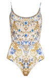CAMILLA CRYSTAL EMBELLISHED SCOOP NECK ONE-PIECE SWIMSUIT