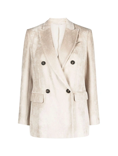 Brunello Cucinelli Fluid Corduroy Tailored Blazer Jacket In Nude & Neutrals