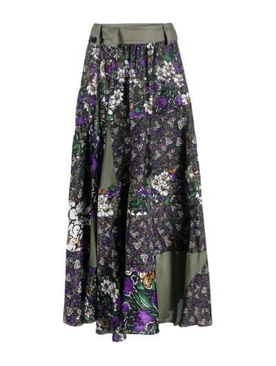 Sacai Floral-print Midi Skirt In Purple