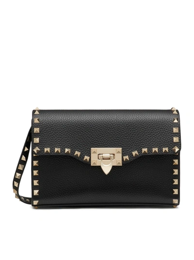 Valentino Garavani Rockstud Small Calfskin Shoulder Bag In Black