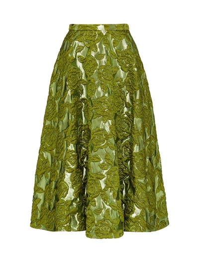 Valentino Rose-brocade Midi Skirt In Green