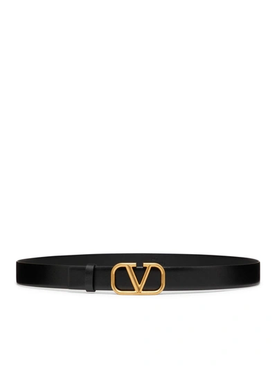 Valentino Garavani Vlogo Signature Belt In Calfskin 30 Mm In Black