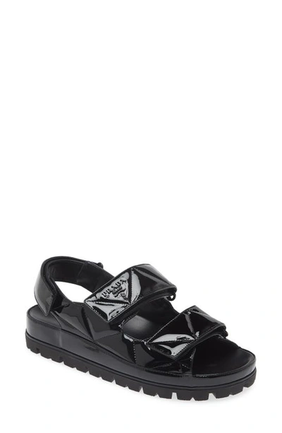 Prada Quilted Patent Slingback Sport Sandals In Black
