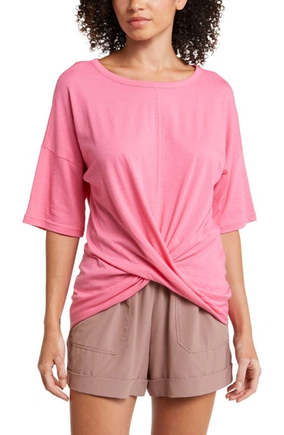 Zella Twist Front T-shirt In Pink Caliente