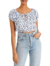 SUNDRY WOMENS FLORAL PRINT CROPPED PULLOVER TOP