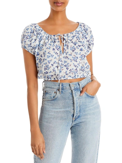 Sundry Womens Floral Print Cropped Pullover Top In Blue