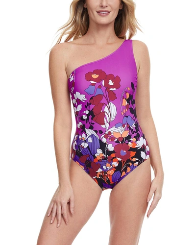 Gottex Floral Art One-shoulder One-piece Swimsuit In Purple