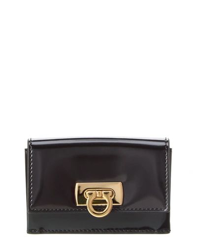 Ferragamo Gancini Clasp Leather Card Holder In Black
