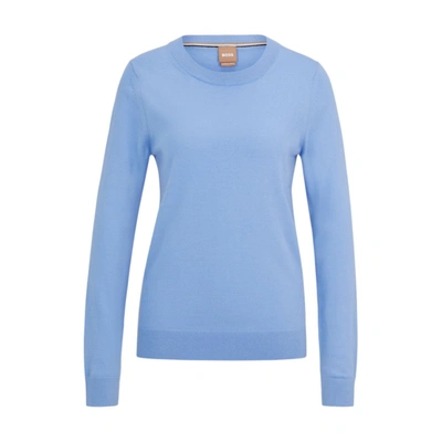 Hugo Boss Crew-neck Sweater In Responsibly Sourced Merino Wool In Blue