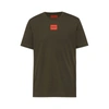 Hugo Regular-fit Cotton T-shirt With Red Logo Label In Dark Green
