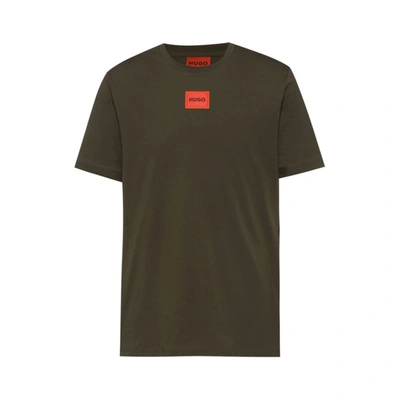 Hugo Boss Regular-fit Cotton T-shirt With Red Logo Label In Green