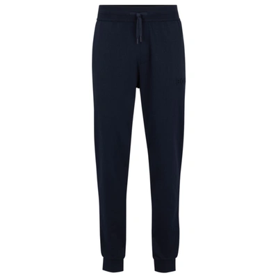 Hugo Boss Cotton-terry Loungewear Tracksuit Bottoms With Embossed Logo In Dark Blue 404