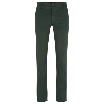 Hugo Boss Slim-fit Trousers In Stretch-cotton Satin In Dark Green