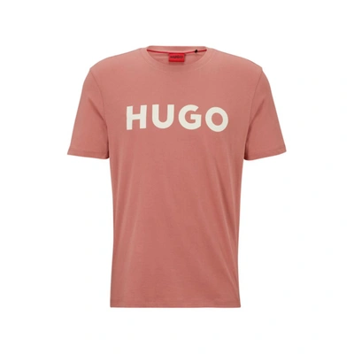 Hugo Boss Cotton-jersey Regular-fit T-shirt With Contrast Logo In Pink