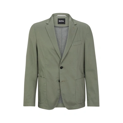 Hugo Boss Slim-fit Jacket In A Crease-resistant Cotton Blend In Light Green