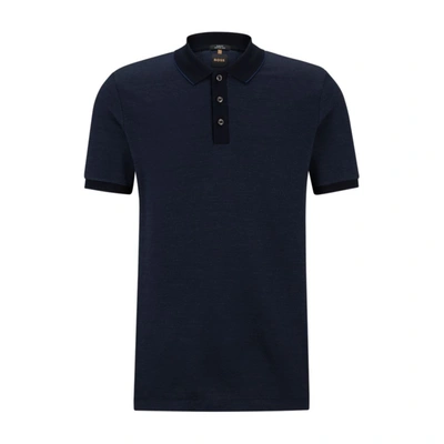 Hugo Boss Slim-fit Polo Shirt In Cotton And Silk In Dark Blue