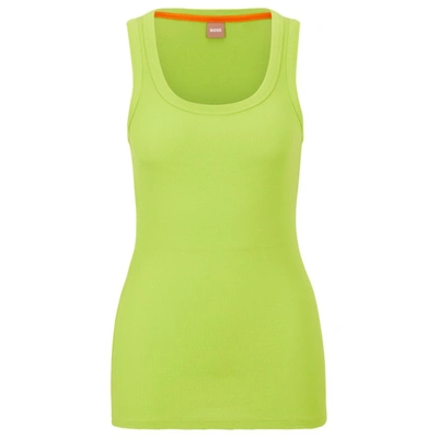 Hugo Boss Scoop-neck Top With Logo Embroidery In Light Green