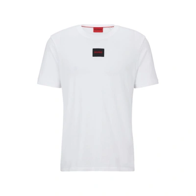 Hugo Regular-fit Cotton T-shirt With Red Logo Label In White