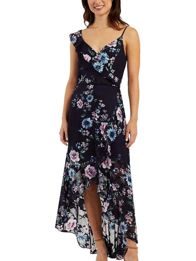 Bcx Juniors' Asymmetrical-ruffle High-low Dress, Created For Macy's In Navy Floral