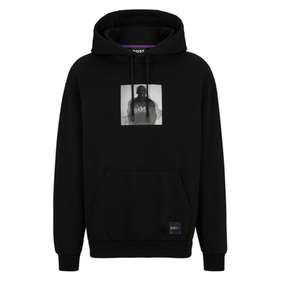Hugo Boss Boss X Khaby Relaxed-fit Cotton-blend Hoodie With Lenticular Artwork In Black