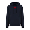 Hugo Hooded Sweatshirt In Terry Cotton With Red Logo Label In Dark Blue