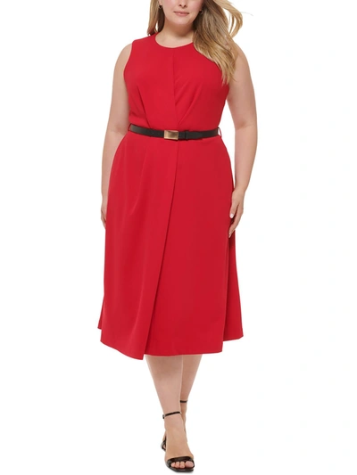 Calvin Klein Plus Womens Sleeveless A-line Midi Dress In Red