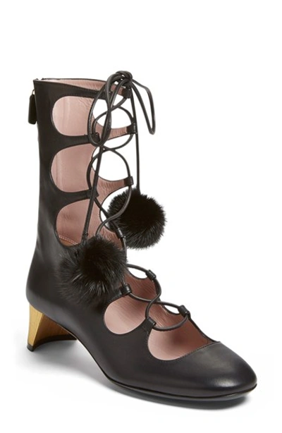 Gucci Heloise Lace-up Gladiator Leather Boots In Black
